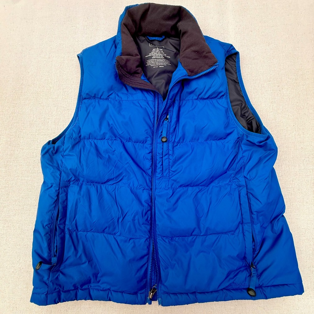 LL Bean Mens Blue Goose Down Puffer Vest Blue Quilted Full Zip Large - Picture 1 of 6